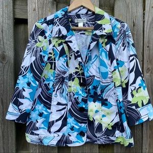 Lightweight cotton 3/4 sleeve floral button down Jacket Blazer tropical …